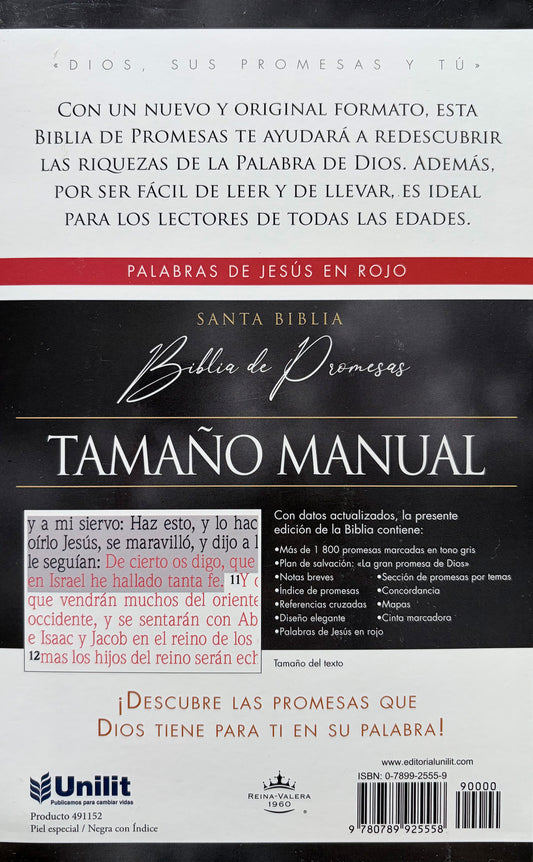 Biblia RVR 1960 de Promesas Tamaño Manual Edición Negro Imitación Piel con Índice