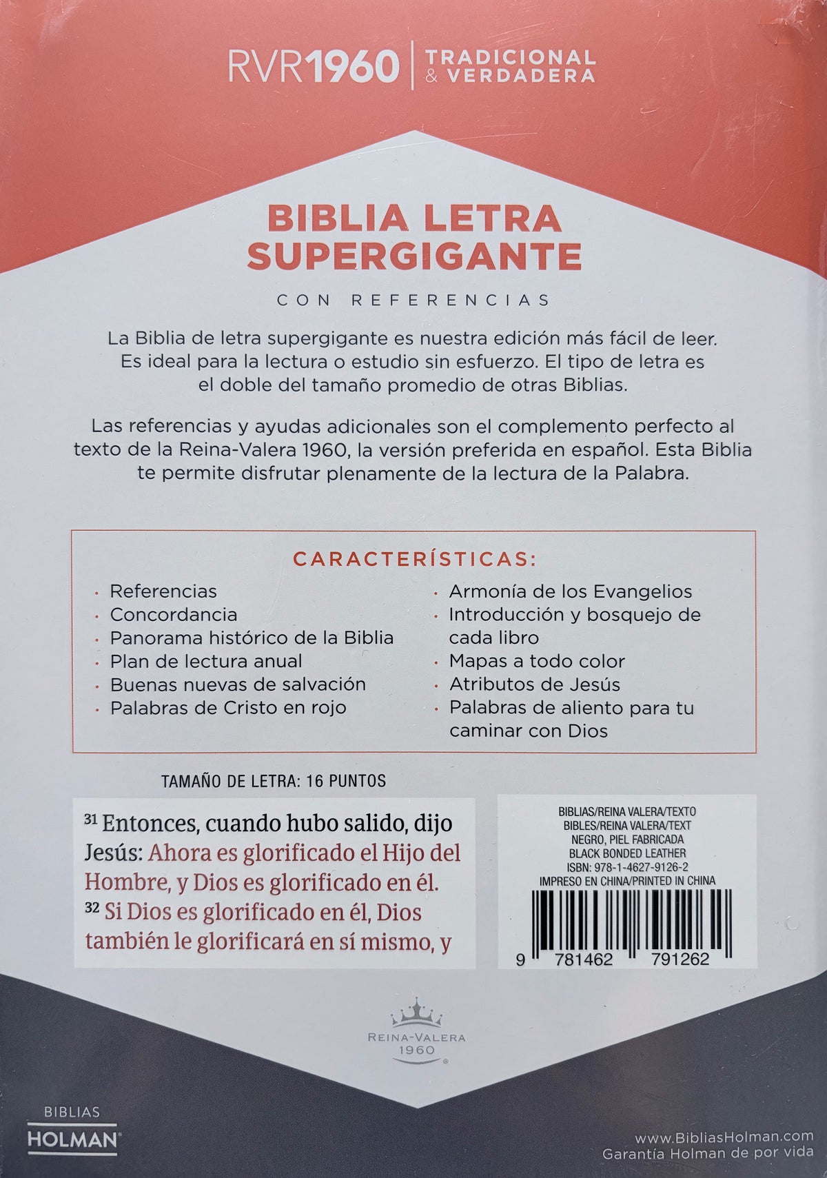Biblia RVR 1960 Letra Súper Gigante Negro Piel Fabricada