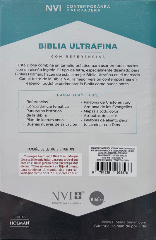 Biblia NVI Ultrafina Negro Piel Fabricada con Índice